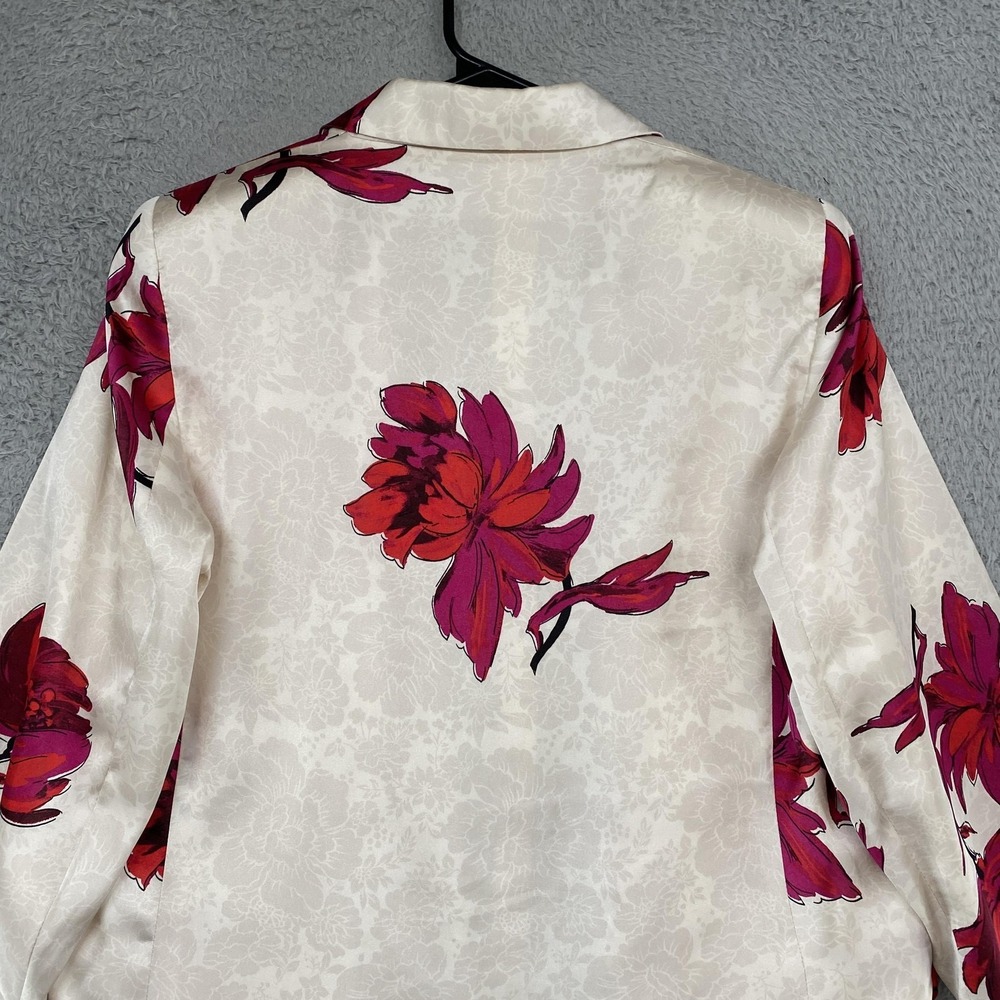 Zara Floral‎ Print Satin Effect Blazer Womens Large Cream Pink Open Front Jacket - Picture 12 of 14